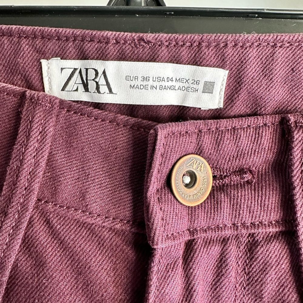 Zara 27 US 4 Z1975 CROPPED WIDE LEG JEANS dark eggplant - Picture 4 of 4
